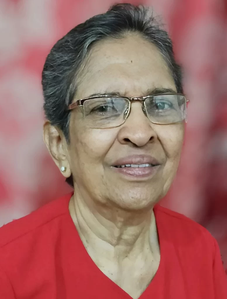 Miss Celine Castelino, Chairperson and Trustee. Celine, a retired teacher, handles the Mumbai office.